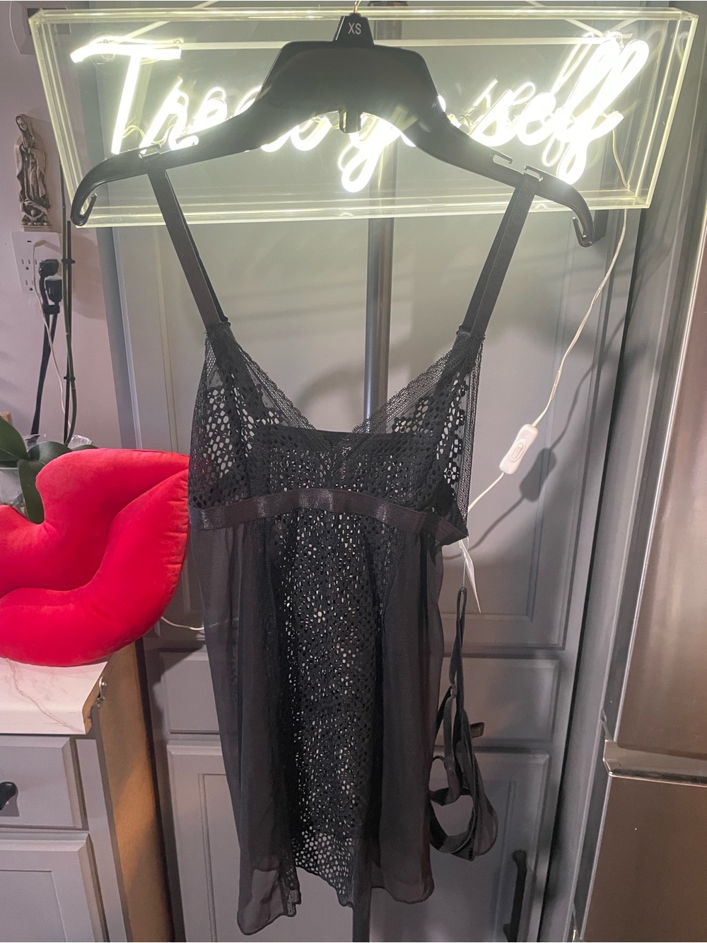 Sheer Black Lace Slip Dress